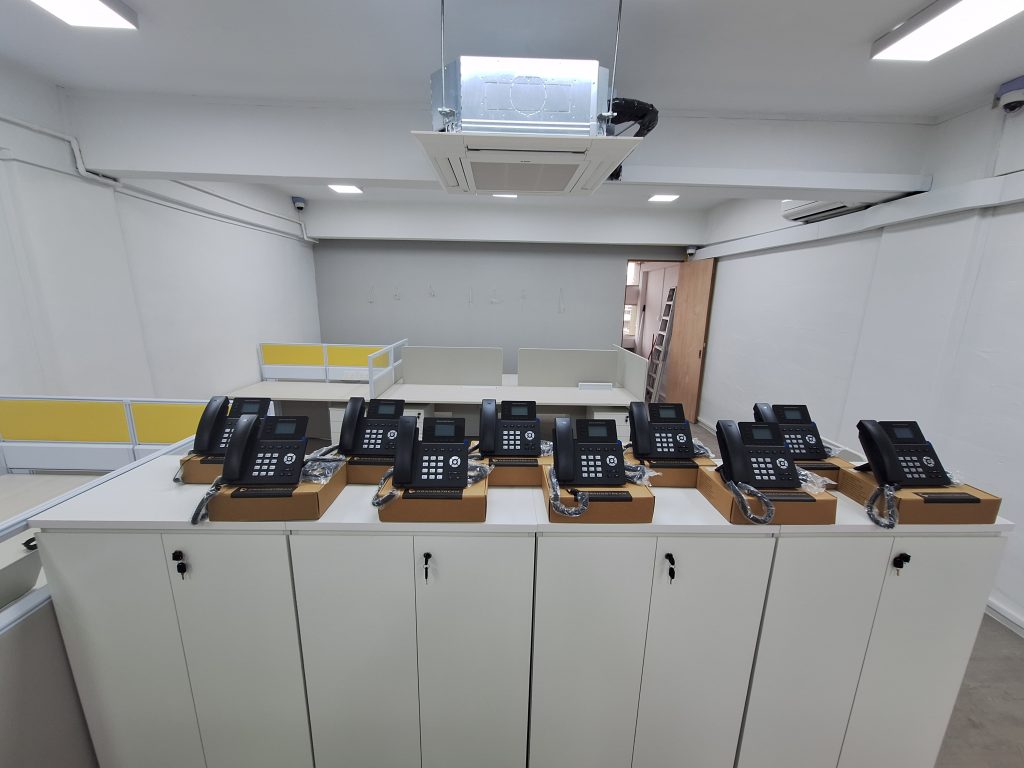 New IP Phones in 2 rows for new office.